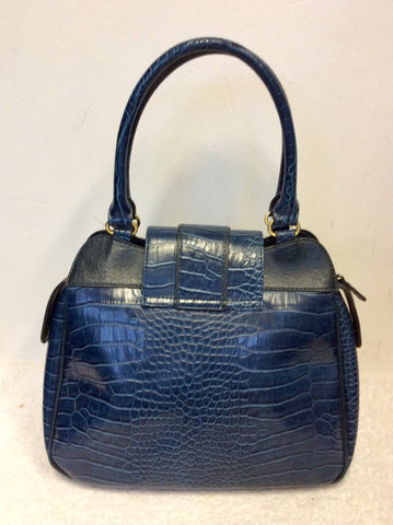 TED BAKER BLUE LEATHER CROC PRINT TOTE BAG