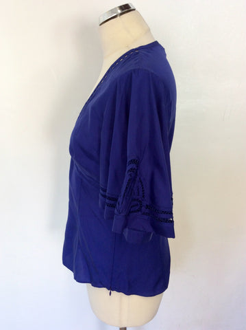 BRAND NEW KAREN MILLEN BLUE SILK TOP SIZE 12