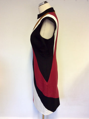 KAREN MILLEN RED,WHITE,BLACK & TAN PENCIL DRESS SIZE 14