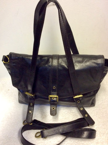 MARKS & SPENCER BLACK LEATHER SATCHEL/ SHOULDER BAG