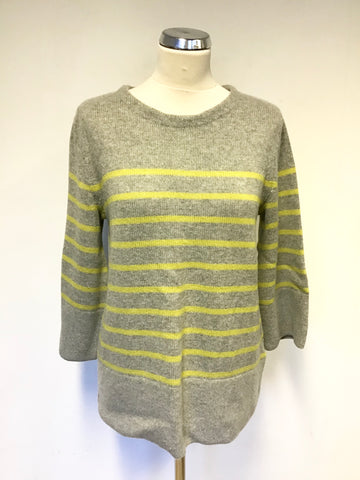 LK BENNETT PERSIA GREY & YELLOW STRIPED WOOL & CASHMERE JUMPER SIZE 14