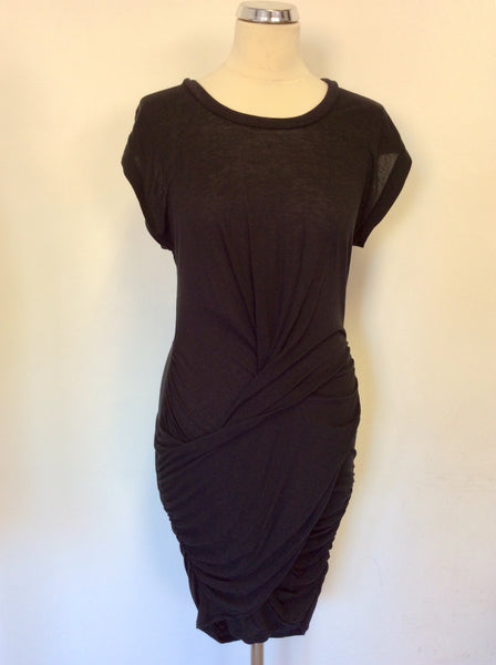 WHISTLES BLACK CAP SLEEVE STRETCH DRAPED DRESS SIZE 0 UK XS