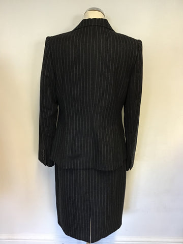 LK BENNETT DARK GREY PINSTRIPE WOOL DRESS & JACKET BUSINESS SUIT SIZE 14