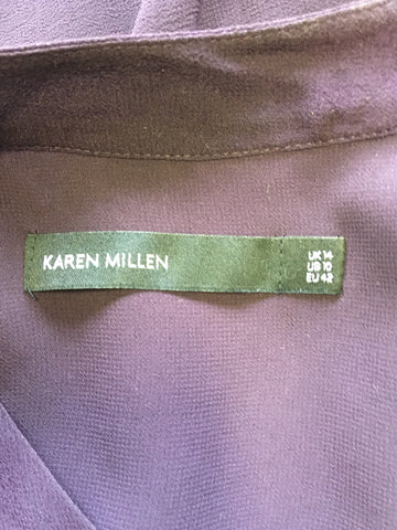 BRAND NEW KAREN MILLEN AUBERGINE WITH SILK FRILL TRIM SLEEVELESS TOP SIZE 14