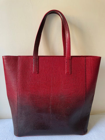 LK BENNETT DEEP RED OMBRÉ LEATHER LARGE SHOPPER/ SHOULDER BAG