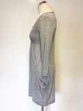 WHISTLES LIGHT GREY 3/4 SLEEVE SCOOP NECKLINE DRESS SIZE 1 UK 8/10