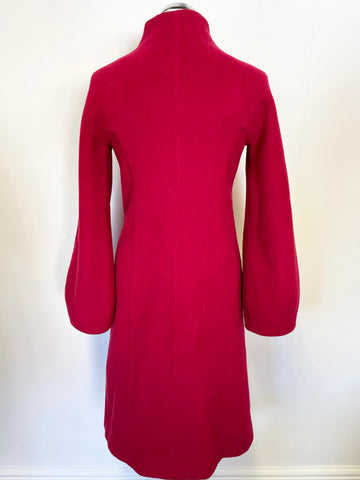 LK BENNETT RED WOOL BLEND SHAPED SLEEVE PEA COAT SIZE 10