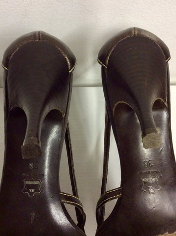 KAREN MILLEN BROWN LEATHER OPEN SIDE HEELS SIZE 5/38