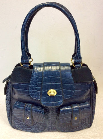 TED BAKER BLUE LEATHER CROC PRINT TOTE BAG