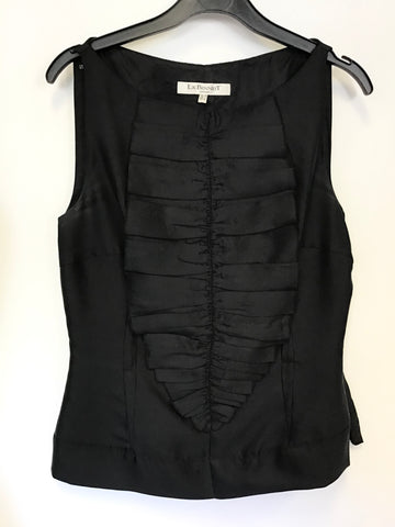 LK BENNETT BLACK SILK & WOOL PLEATED TRIM SLEEVELESS TOP SIZE 10