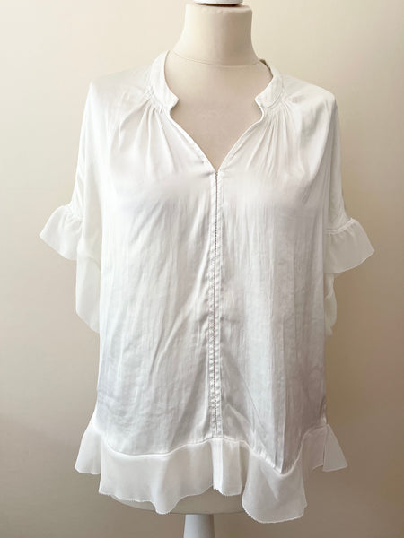 JIGSAW WHITE FRILL TRIM SHORT SLEEVE TOP SIZE 10