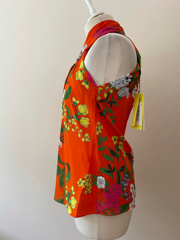 BRAND NEW KAREN MILLEN ORANGE FLORAL PRINT SILK TOP SIZE 12