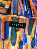 JAEGER MULTI COLOURED PRINT SILK  DRAWSTRING TIE WAIST DRESS SIZE 14