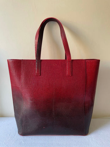 LK BENNETT DEEP RED OMBRÉ LEATHER LARGE SHOPPER/ SHOULDER BAG