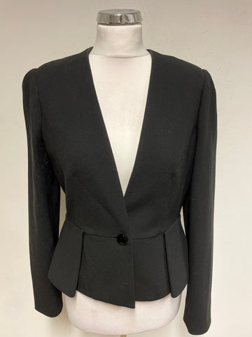 LK BENNETT ERES BLACK COLLARLESS TAILORED JACKET & SKIRT SUIT SIZE 10