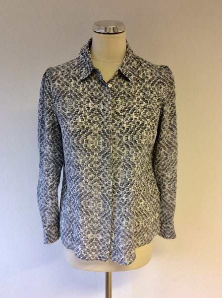 REISS JEAN CUBE PRINT GREY SILK SHIRT SIZE 10