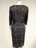 HOBBS BLACK LACE OVER BEIGE HALF SLEEVE SPECIAL OCCASION PENCIL DRESS SIZE 12