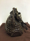 MULBERRY DARK BROWN LEATHER JULIE RIO WOVEN BODY SHOULDER BAG