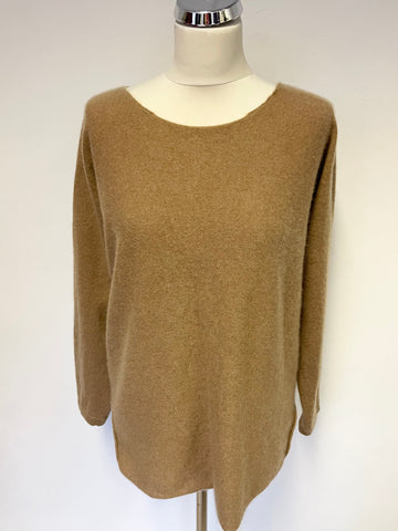 BODEN CAMEL 100% CASHMERE BUTTON BACK JUMPER SIZE 14