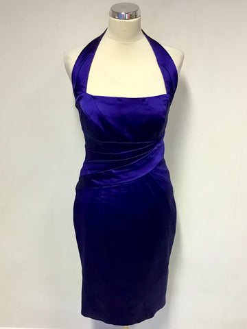 KAREN MILLEN ROYAL BLUE SATIN HALTER NECK SPECIAL OCCASION PENCIL DRESS SIZE 12