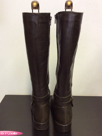 MODA IN PELLE TRENTON OLIVE WRAP AROUND STRAP LONG LEATHER BOOTS SIZE 6/39