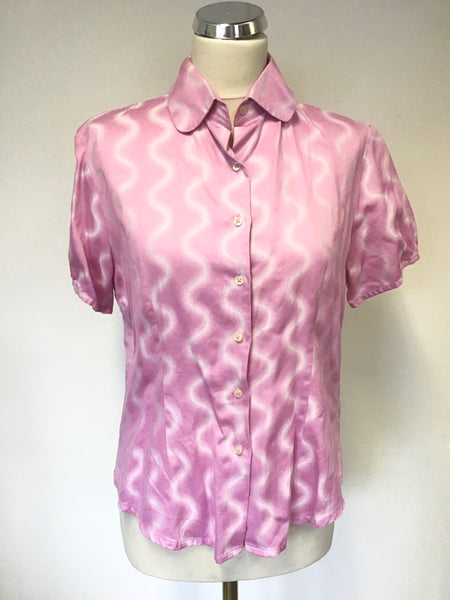 TM LEWIN PINK WAVE PRINT SHORT SLEEVE COTTON SHIRT SIZE 12