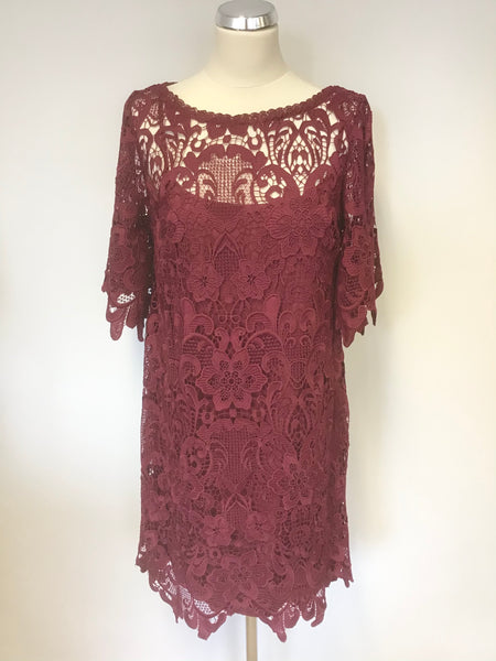 MONSOON DARK RED LACE SHORT SLEEVE SHIFT DRESS SIZE 12