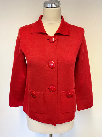 LK BENNETT RED WOOL BLEND COLLARED 3/4 SLEEVE CARDIGAN,JACKET SIZE M