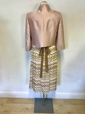 HOBBS INVITATION PINK,WHITE,LIME & BROWN SILK PRINT DRESS & PINK JACKET SIZE 12