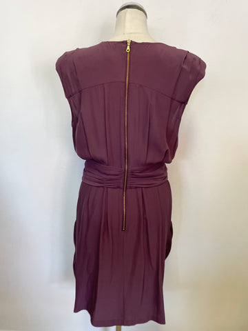 WHISTLES PLUM SILK CAP SLEEVED TIE WAIST DRESS SIZE 14