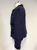 LK BENNETT CHARLEE SLOANE BLUE COLLARLESS TEXTURED JACKET SIZE 14