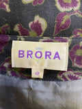 BRORA DARK GREY, GREEN & PURPLE FLORAL PRINT WOOL BLEND TEA DRESS SIZE 12