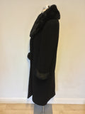 MARKS & SPENCER BLACK BOUCHLE WOOL COAT WITH FAUX FUR TRIMS SIZE 8 X LONG