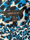 BRAND NEW KAREN MILLEN TURQUOISE,BLACK & WHITE PRINT FRILL TRIM SLEEVE TOP SIZE 12