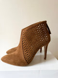 ZARA TAN SUEDE LAZER CUT DESIGN HEELED SHOE-BOOTS SIZE 5/38