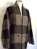 LAUREL BLACK & BROWN CHECK PURE NEW WOOL OVERSIZE COAT SIZE 38 UK 12