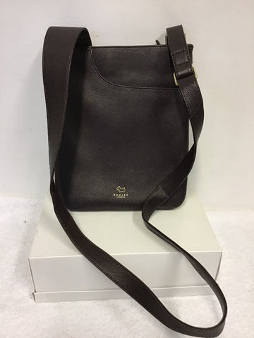 RADLEY DARK BROWN LEATHER MEDIUM ZIP TOP CROSS BODY POCKET BAG