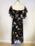 COAST BLACK EMBROIDERED BARDOT NECKLINE WATERFALL HEMLINE  DRESS SIZE 14