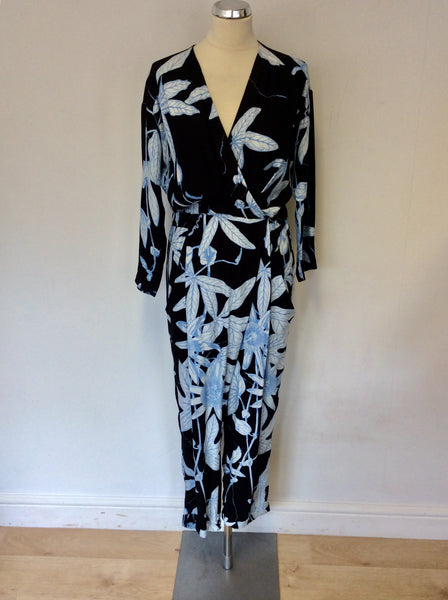 WHISTLES BLACK & BLUE BOTANICAL FLORAL PRINT JUMPSUIT SIZE 10