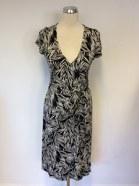 LK BENNETT BLACK & WHITE PRINT SILK WRAP DRESS SIZE 10