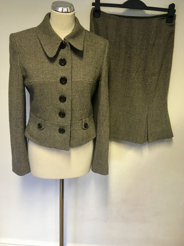 HOBBS BROWN FLECK WOOL BLEND JACKET & SKIRT SUIT SIZE 12