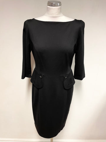 JOSEPH RIBKOFF BLACK STRETCH JERSEY 3/4 SLEEVED PENCIL DRESS SIZE 12