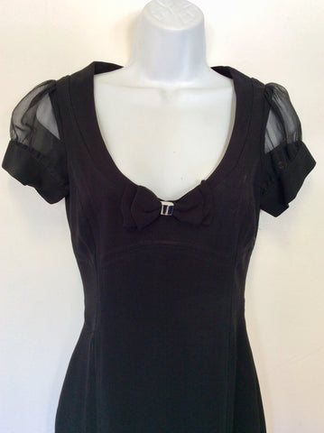 KAREN MILLEN BLACK SHEER SILK TRIM PENCIL DRESS SIZE 8