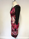 PER UNA BLACK & PINK SHADES FLORAL PRINT 3/4 SLEEVE PENCIL DRESS SIZE 6