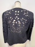 HOBBS NAVY BLUE LAZER CUT OUT FLORAL PATTERN CROPPED COTTON JACKET SIZE 14