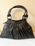 WHISTLES BLACK LEATHER PLEATED DETAIL ZIP TOP SHOULDER BAG