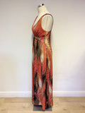 IZABEL LONDON ORANGE PRINT STRETCH MAXI DRESS SIZE 12