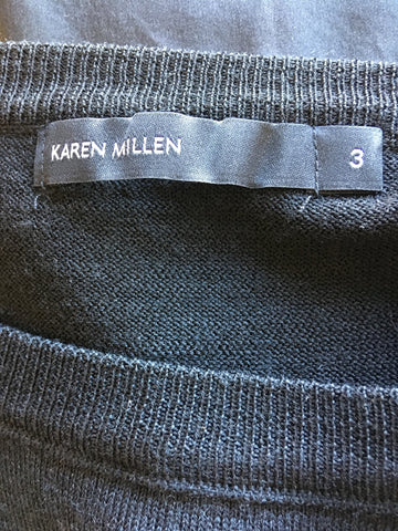 BRAND NEW KAREN MILLEN BLACK & GREY FINE KNIT & SILK BACK JUMPER SIZE 3 UK 14/16