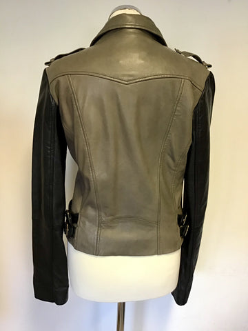 OUI BLACK & BROWN SOFT LEATHER ZIP UP BIKER JACKET SIZE 14