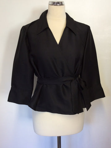 HOBBS BLACK SILK WRAP AROUND SHIRT SIZE 12